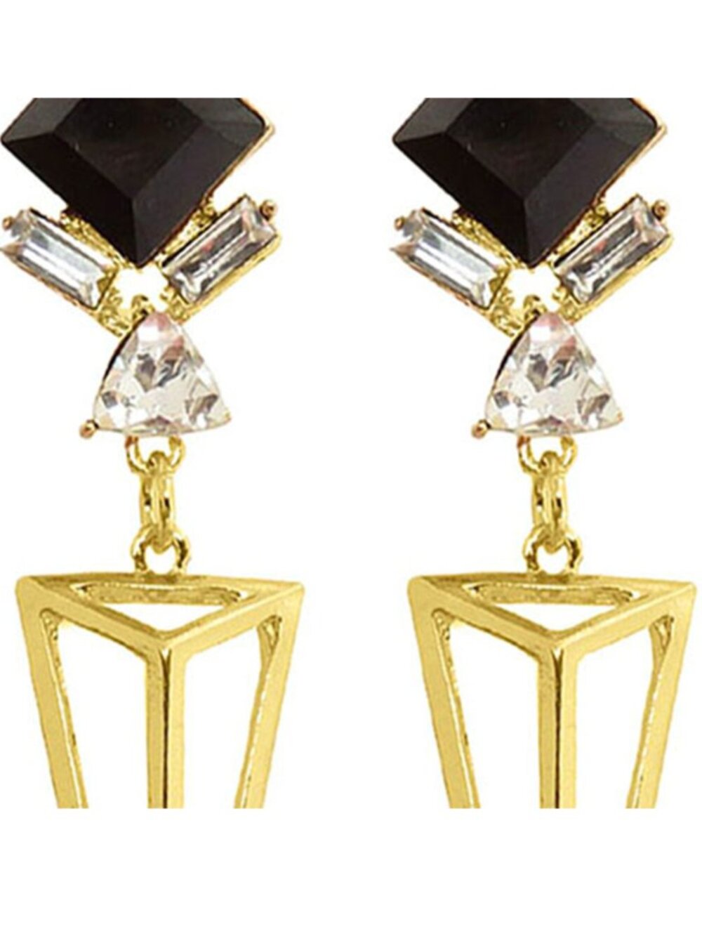 Gold Plated Geometric Drop Earrings for Women Black Crystal Resin Earrings - Picture 5 of 5